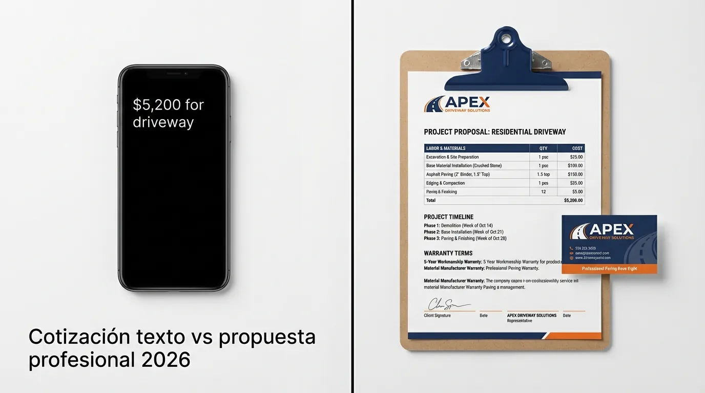 Cotización texto vs propuesta profesional 2026