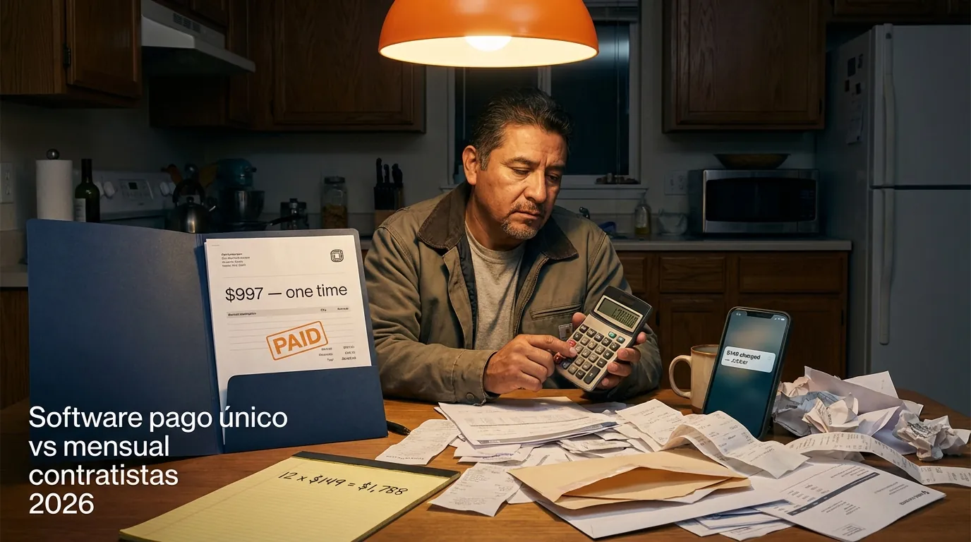 Software pago único vs mensual contratistas 2026